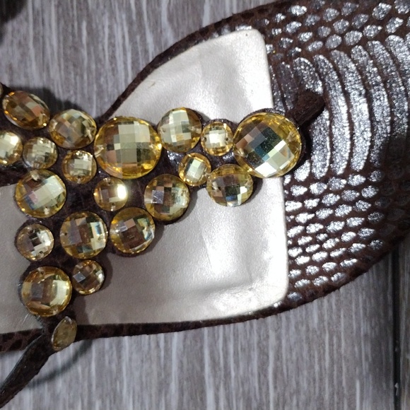 White House Black Market brown leather python print sandals. Size 8.5. mint - Picture 2 of 12